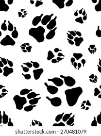 Seamless pattern with paws footprints of dog, vector illustration