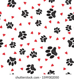 Seamless pattern with Paws and Hearts