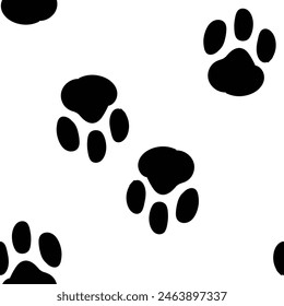 Seamless pattern paws print background. Hand Drawn vector illustration textile design.