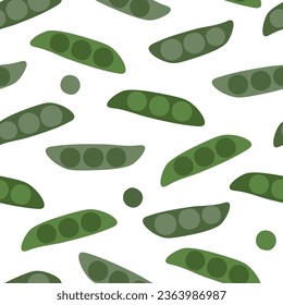 Seamless pattern with pea pods. Vegetable natural abstract print with beans. Vector graphics.