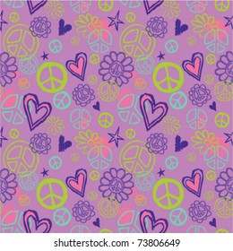 seamless pattern with peace signs and hearts