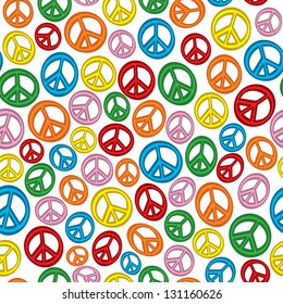 A seamless pattern of peace signs on a plain white background.