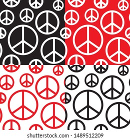 Seamless pattern peace symbol black and red colors