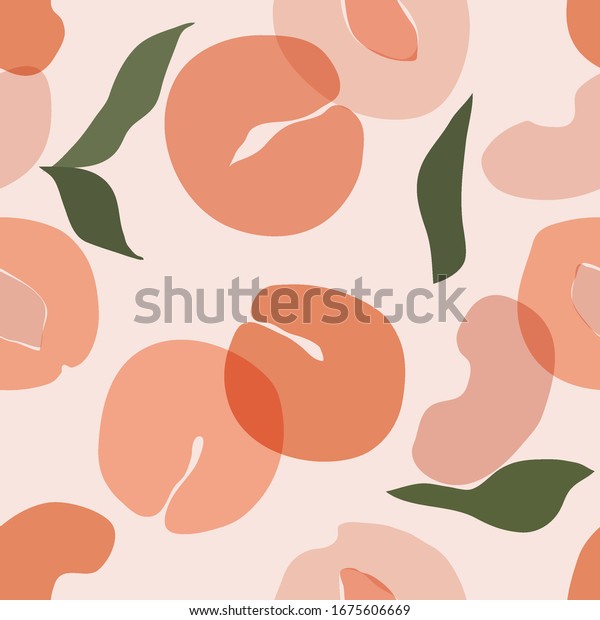 壁紙 カバー 布地 織物用の桃の背景にシームレスな模様と桃のアンズのベクター手描きのベクター画像 のベクター画像素材 ロイヤリティフリー