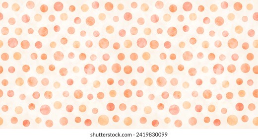 Patrón inmaculado con puntos de color melocotón y coral. Patrón de puntos polka, fondo abstracto con círculos geométricos y textura de pintura, ilustración vectorial