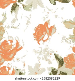 Seamless Pattern with Peach English Rose Flower in white background for allover print textile swatches wrapping