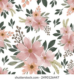 seamless pattern of peach floral bouquet