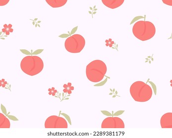 Seamless pattern with peach fruit and cute flower on pink background vector illustration.