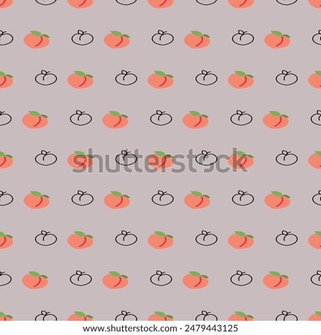 Seamless pattern with peach fruit, and peach illustration, seamless pattern on light gray  background. 