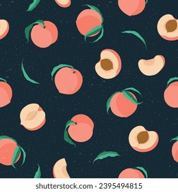 patrón sin fisuras de Fruta de Peach, ilustración minimalista. Elementos botánicos para el diseño.