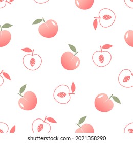 Seamless pattern with peach fruit on white background vector illustration.