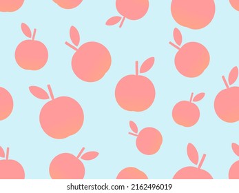 Seamless pattern with peach fruit on blue background vector illustration.