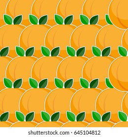 Seamless pattern with peach fruits in flat style. Vector.