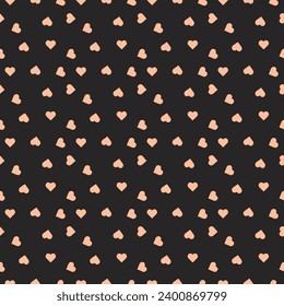 Seamless pattern of peach fuzz hearts on a black background. Monochrome backgrounds for packaging. Vector illustration peach fuzz hearts
