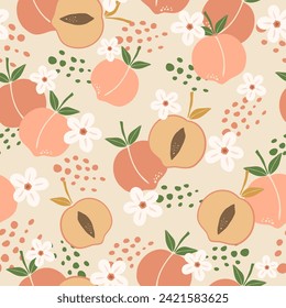 seamless pattern with peach hand drawn summer fruit in modern vector illustration design for Textiles, printed materials, fabric, carpets, book covers, backgrounds, wallpaper