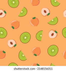 Seamless pattern with peach and kiwi