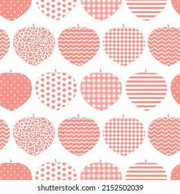 Seamless pattern Peach ornament dots buffalo plaid strips vector illustration