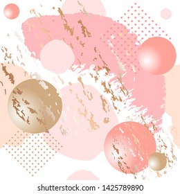 Seamless pattern. Peach, pink, gold, nude spots, 3d balls and dots on a white background. Abstract background.
