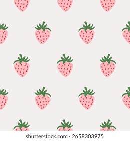 Patrón sin fisuras con fresas de color rosa melocotón sobre un fondo minimalista crema. Gráficos de Vector.