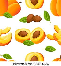 Seamless pattern of peach and slices of peaches. Vector illustration for decorative poster, emblem natural product, farmers market. Website page and mobile app design