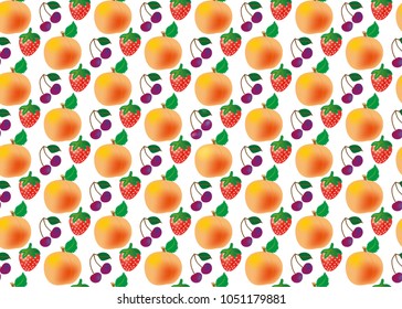 
seamless pattern with peach, strawberry and cherry