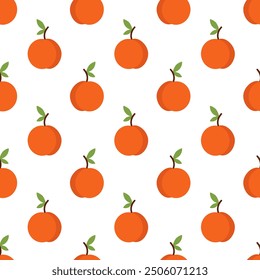 Seamless Pattern with Peach. Summer fruit background. Vector flat illustration.