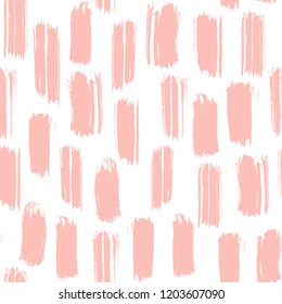 Seamless pattern with peach-colored hand-drawn ink brush strokes isolated on white background. Rough shapes vector backdrop. Doodle style abstract grunge texture.