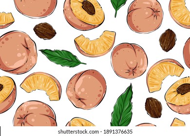 Seamless pattern of peaches, color, vector