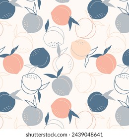 Seamless pattern with peaches. Hand drawn repeated textures. Vintage fruit design for paper cover fabric interior decor. Vector illustration.