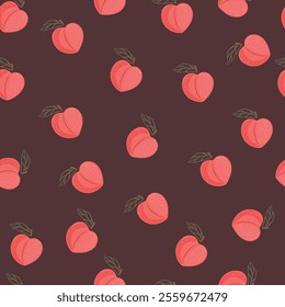 Seamless pattern with peaches, hand drawn pattern. Vector illustration for wrapping paper, wallpaper, fabric, clothes.