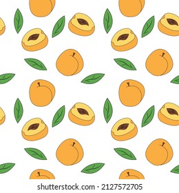 Seamless pattern with peaches and leaves. Float vector illustration for t-shirt prints, posters and other uses.