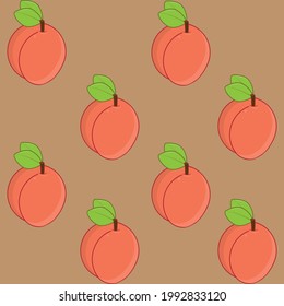 Seamless pattern with peaches on a brown isolated background. Summer minimalistic background
