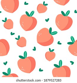 Seamless pattern of peaches in the shape of a heart on a white background. vector illustration