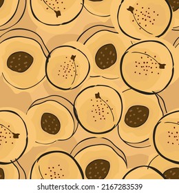 Seamless pattern with peaches. Stylized like watercolor. The background is suitable for packaging baby food, yogurt, for printing on the material.