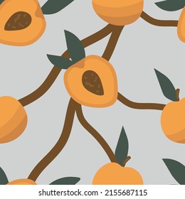 Seamless pattern with peaches. Vector background with fruits for fabric, paper.
