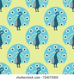 Seamless pattern peacock background vector illustration wild animal characters cute fauna tropical feather pets