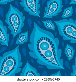 A seamless pattern with peacock feather motif. Vector graphics.