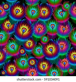 Seamless pattern peacock feathers. Animal background. Vector illustration