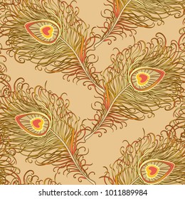 Seamless pattern of peacock feathers in art deco style