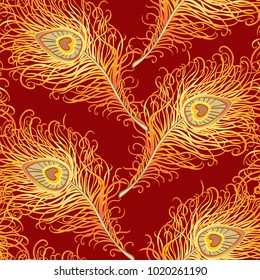 Seamless pattern of peacock feathers in art deco style