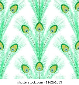 Seamless pattern with peacock feathers on white