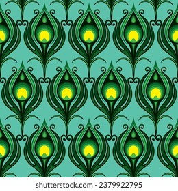 Seamless pattern of peacock feathers . Feathers on an animalistic theme. 