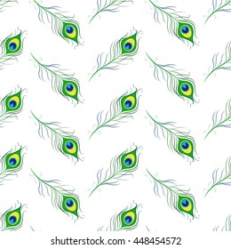 Seamless pattern with peacock feathers. Vector illustration