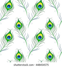 Seamless pattern with peacock feathers. Vector illustration