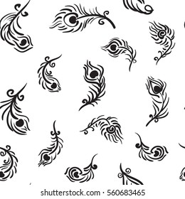Seamless pattern with peacock feathers. Vector illustration.