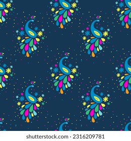 Seamless pattern with peacock. Vector illustration