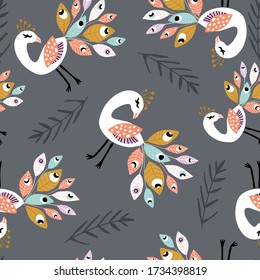 Seamless pattern with peacoks. Creative childish texture. Great for fabric, textile Vector Illustration