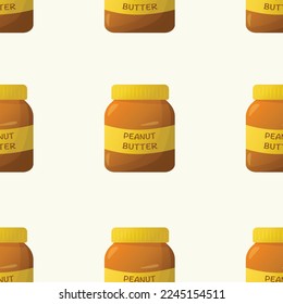 Seamless pattern with peanut butter jar on light background. Flat style