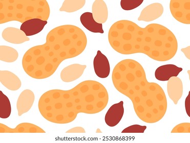 Seamless pattern with peanut. Peanut Butter Lovers Month. Peanut Butter. Peeled and unpeeled nuts