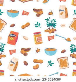 Seamless Pattern With Peanut Foods Arranged In A Repetitive Pattern, Perfect For Adding A Fun Touch To Various Products